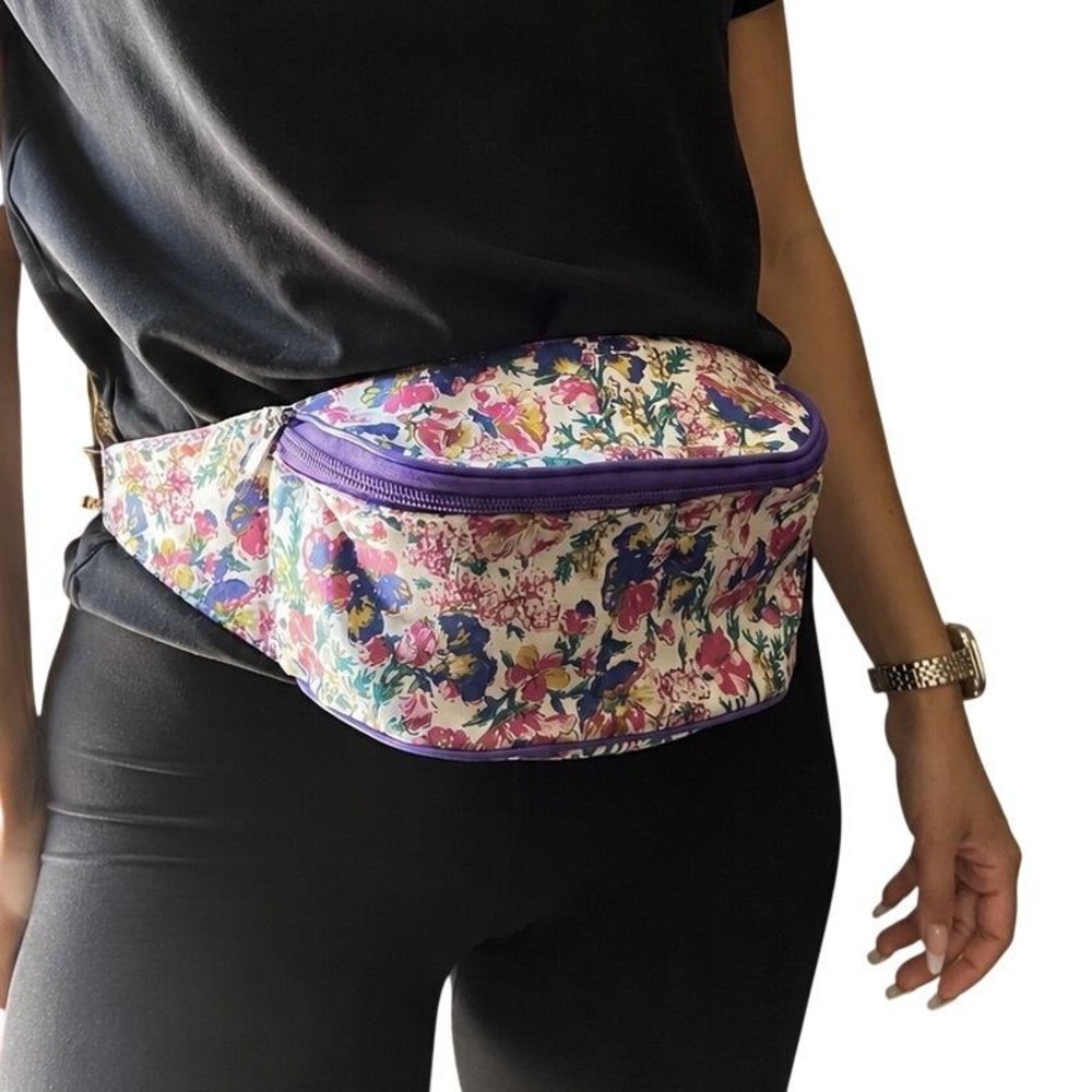 Vintage 90s Floral Fanny Pack Purple Belt Bag Cottagecore Waist Pack